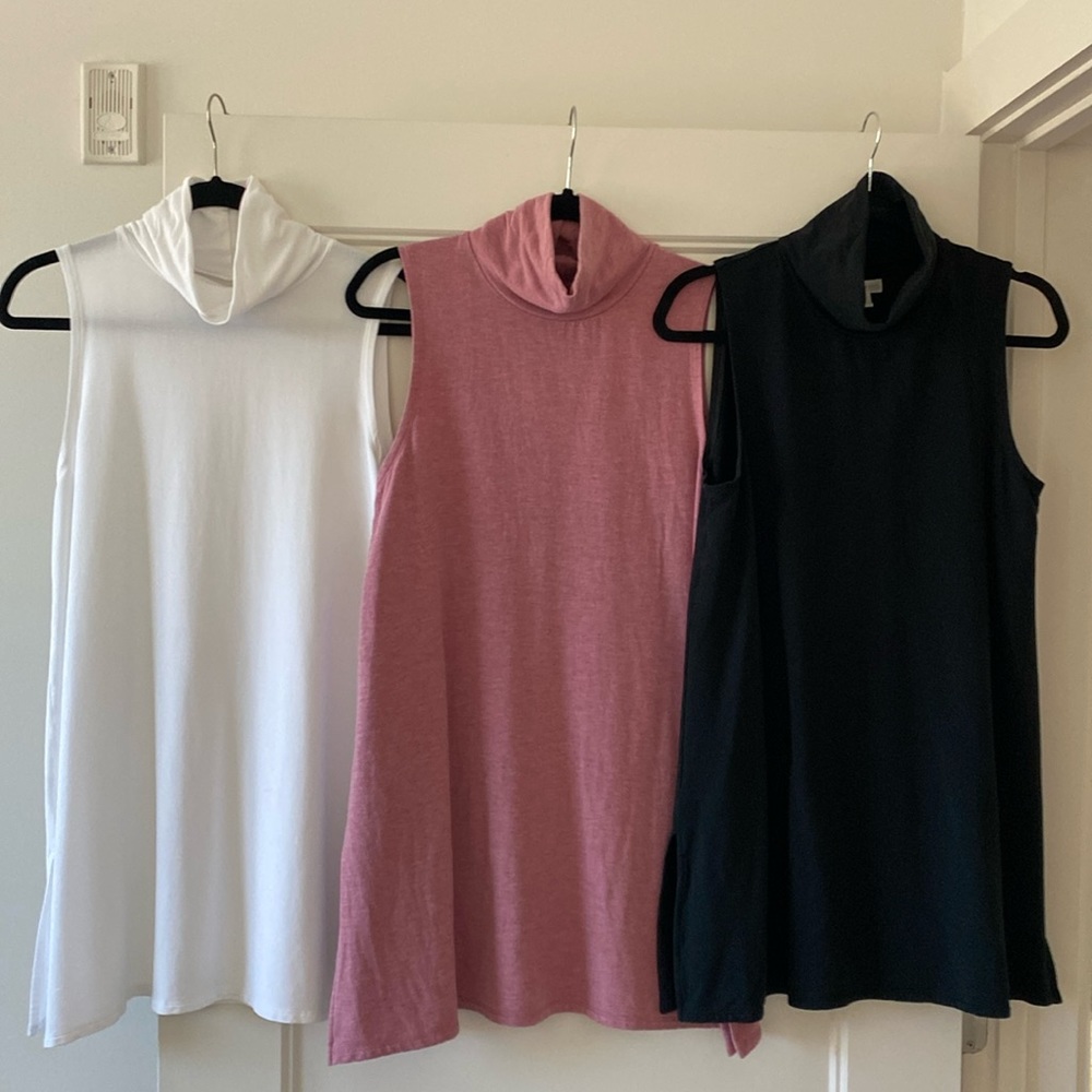 Garnet Hill Bundle - 2 Wide Leg Cropped Pants & 3 Mock Turtleneck Tunics -Size M